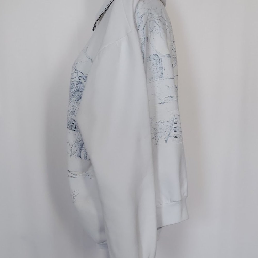 Art Unlimited Womens Collared Long Sleeve Sweatshirt Snow Cabin Blue White XL - Picture 3 of 8